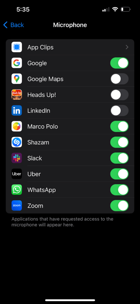 iOS 设定截图：停止手机聆听